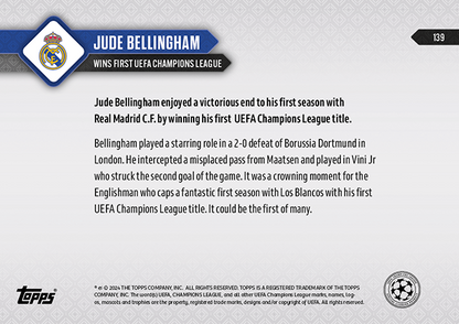 2024 Topps Now Jude Bellingham #139 Purple #/99 Soccer Card