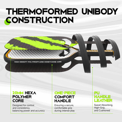 Ascent Control Green Pickleball Paddle 16mm and 20mm Carbon Fiber Build for Superior Control With Power, Precision, & Durability