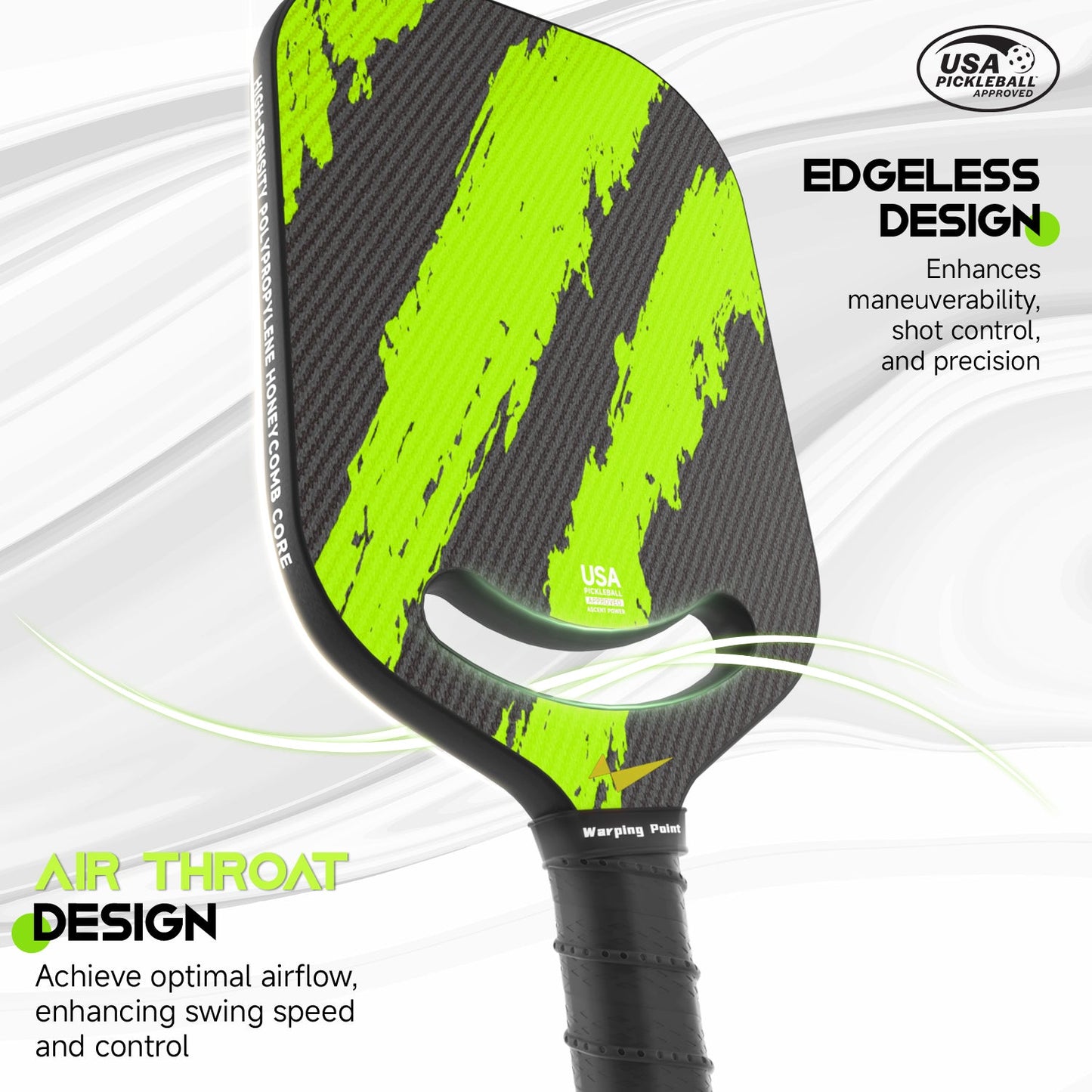 Ascent Control Green Pickleball Paddle 16mm and 20mm Carbon Fiber Build for Superior Control With Power, Precision, & Durability