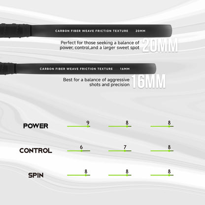 Ascent Control Green Pickleball Paddle 16mm and 20mm Carbon Fiber Build for Superior Control With Power, Precision, & Durability