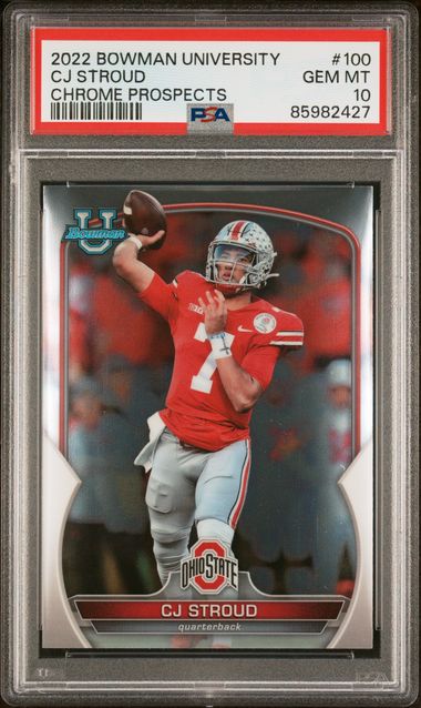 Graded 2022 Bowman University CJ Stroud #100 Chrome Prospects Rookie RC Football Card PSA 10 Gem Mint