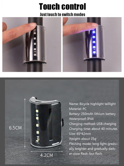Auto-Sensing Bicycle Light Waterproof Bike Taillight LED USB Rechargable Safety Back Light Riding Warning Saddle Bike Rear Light Waterproof Bike Headlight Taillight LED Light Modes Bike Lights For Night Riding