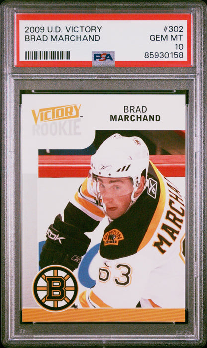 Graded 2009 Upper Deck Victory Brad Marchand #302 Rookie RC Hockey Card PSA 10 Gem Mint