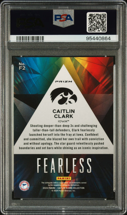 Graded 2024 Panini Caitlin Clark Collection Caitlin Clark #F2 Fearless Rookie RC Basketball Card PSA 10 Gem Mint