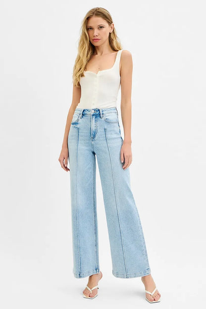 RISEN Full Size High Waist Wide Leg Pintuck Detailed Plus Size