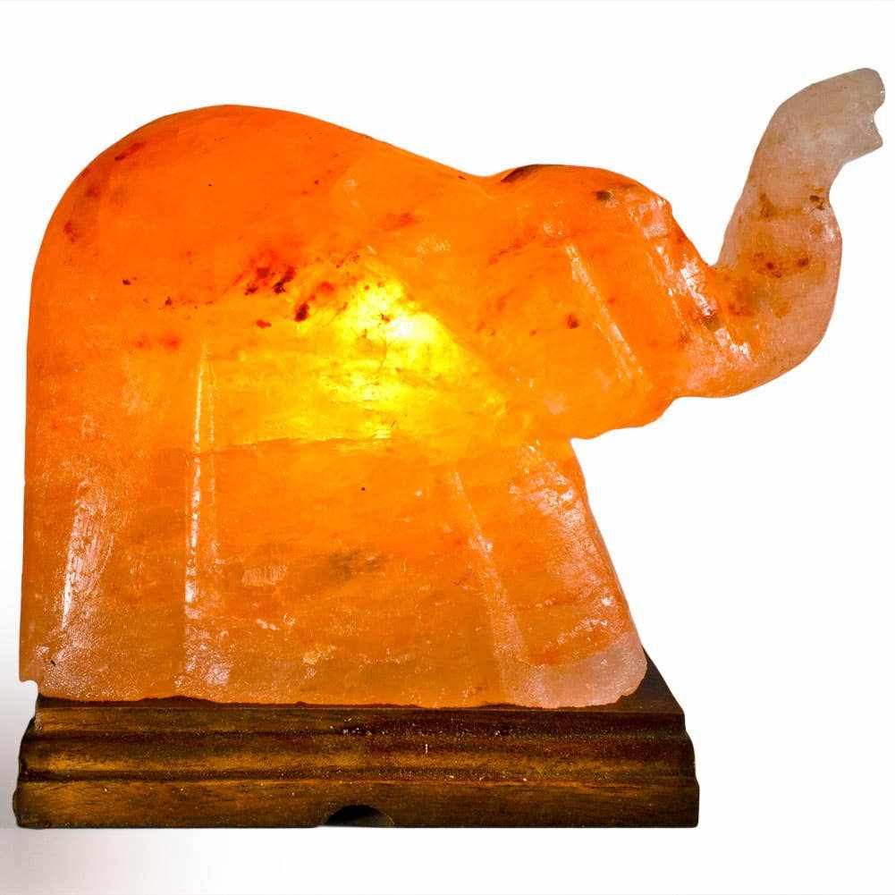 Elephant Shaped Salt Lamp - 9" avg. - Cord, Bulb, Dimmer