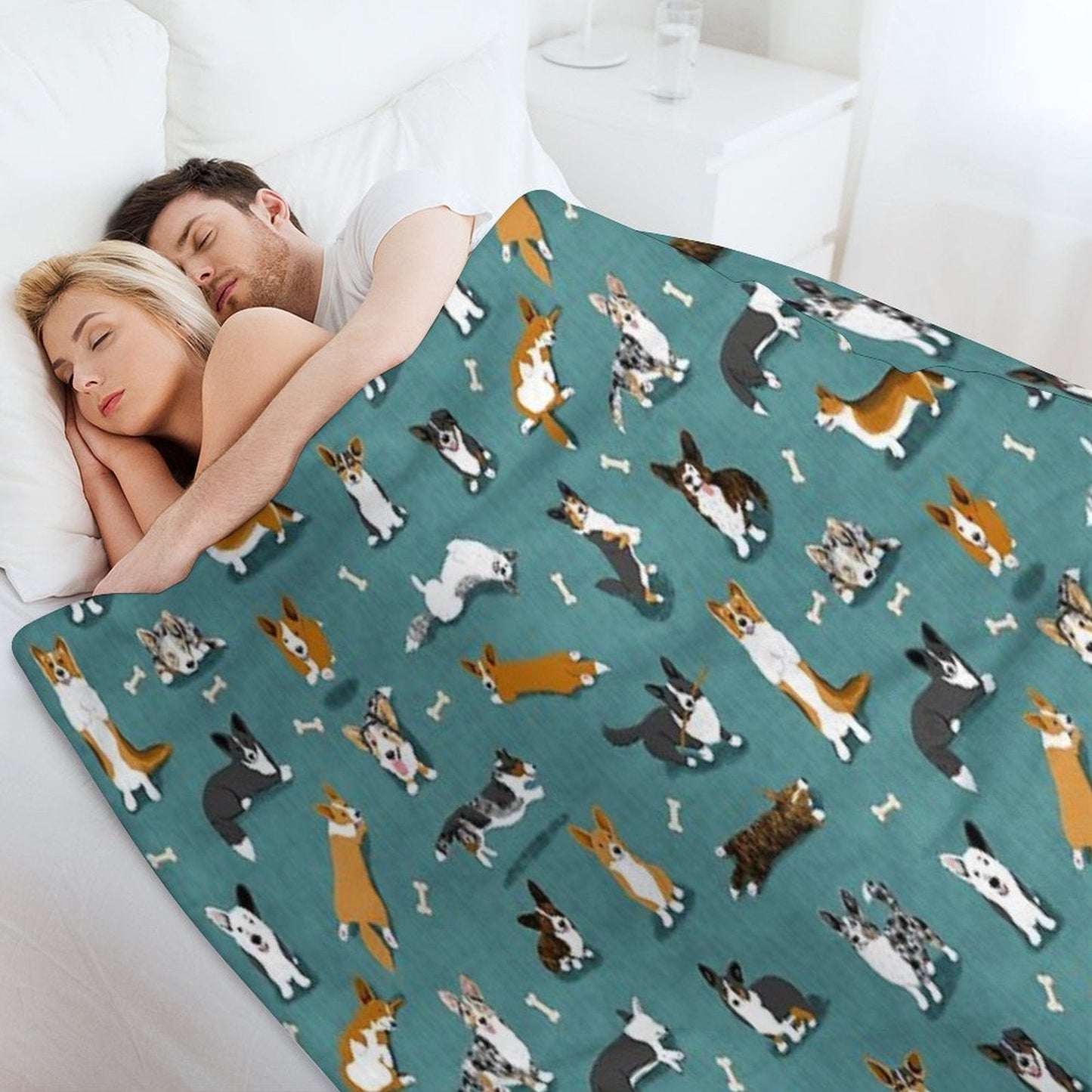 Cardigan Corgi Pattern on Teal Throw Blanket