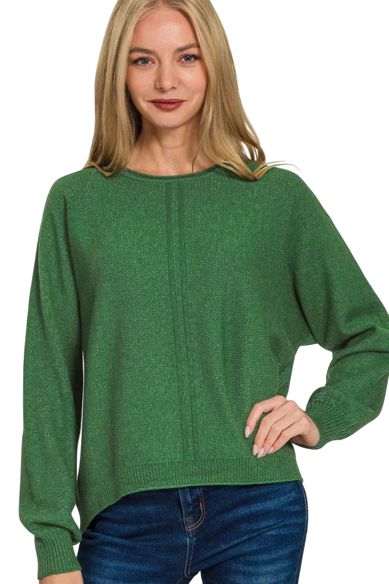 Viscose Front Seam Round-Neck Sweater