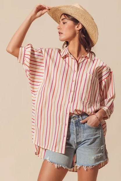 SO ME Multicolored Stripe Button Down Shirt