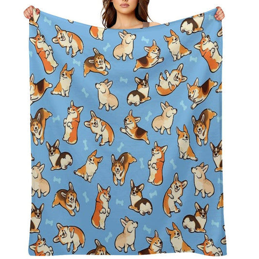 Jolly Corgis in Blue Throw Blanket