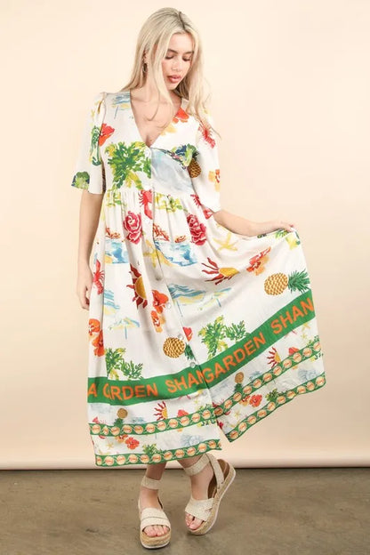 VERY J Button Down Printed Midi Dress