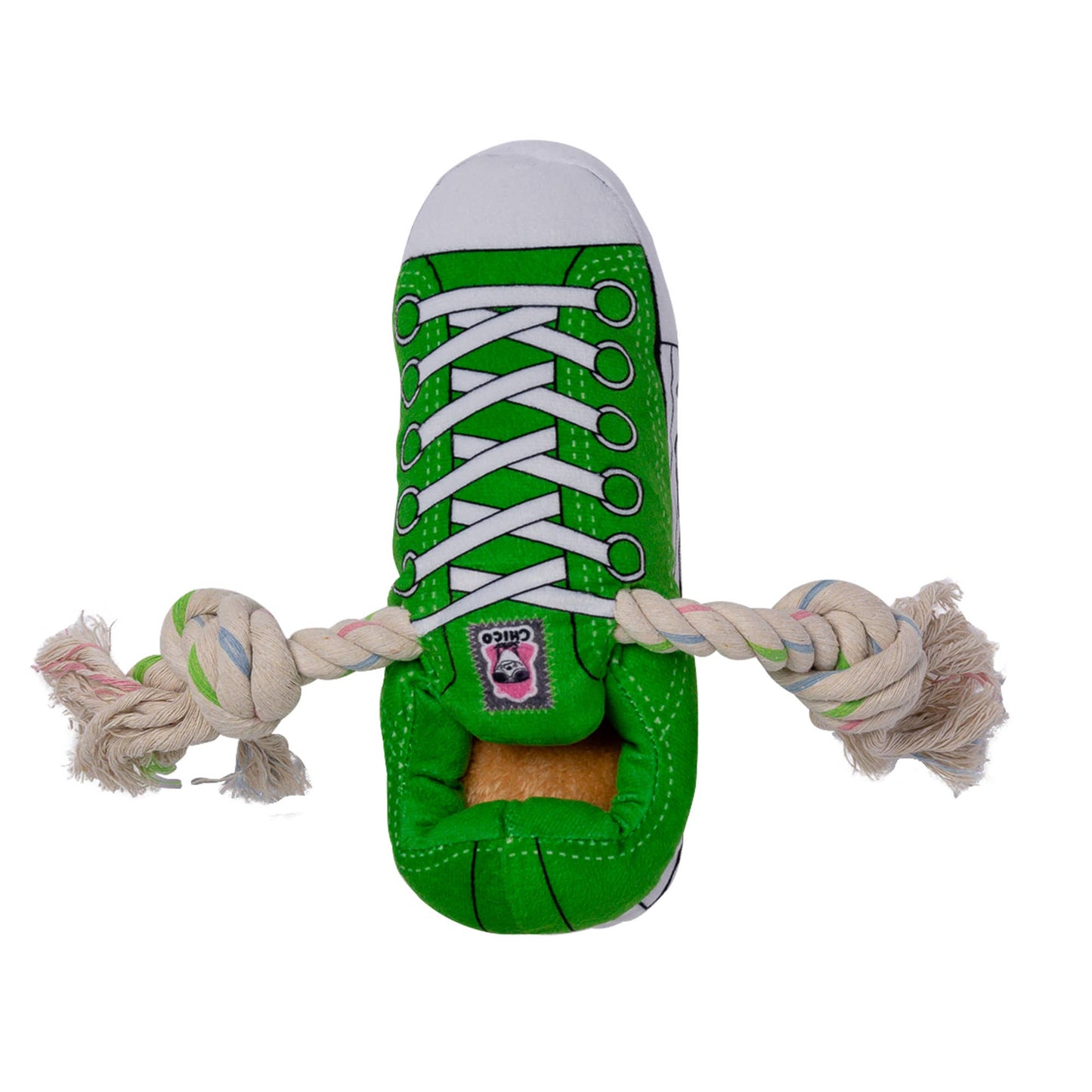 Squeaky Comfort Plush Sneaker Dog Toy – with Treat Compartment, Safe & Durable – Green