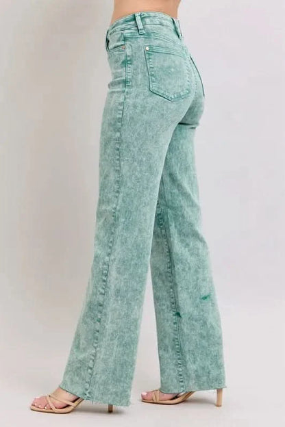 Judy Blue Full Size High Waist Garment Dyed Raw Hem Dad Jean