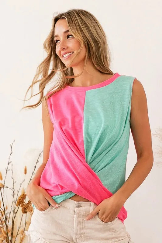 BiBi Slub Terry Color Block Twisted Top