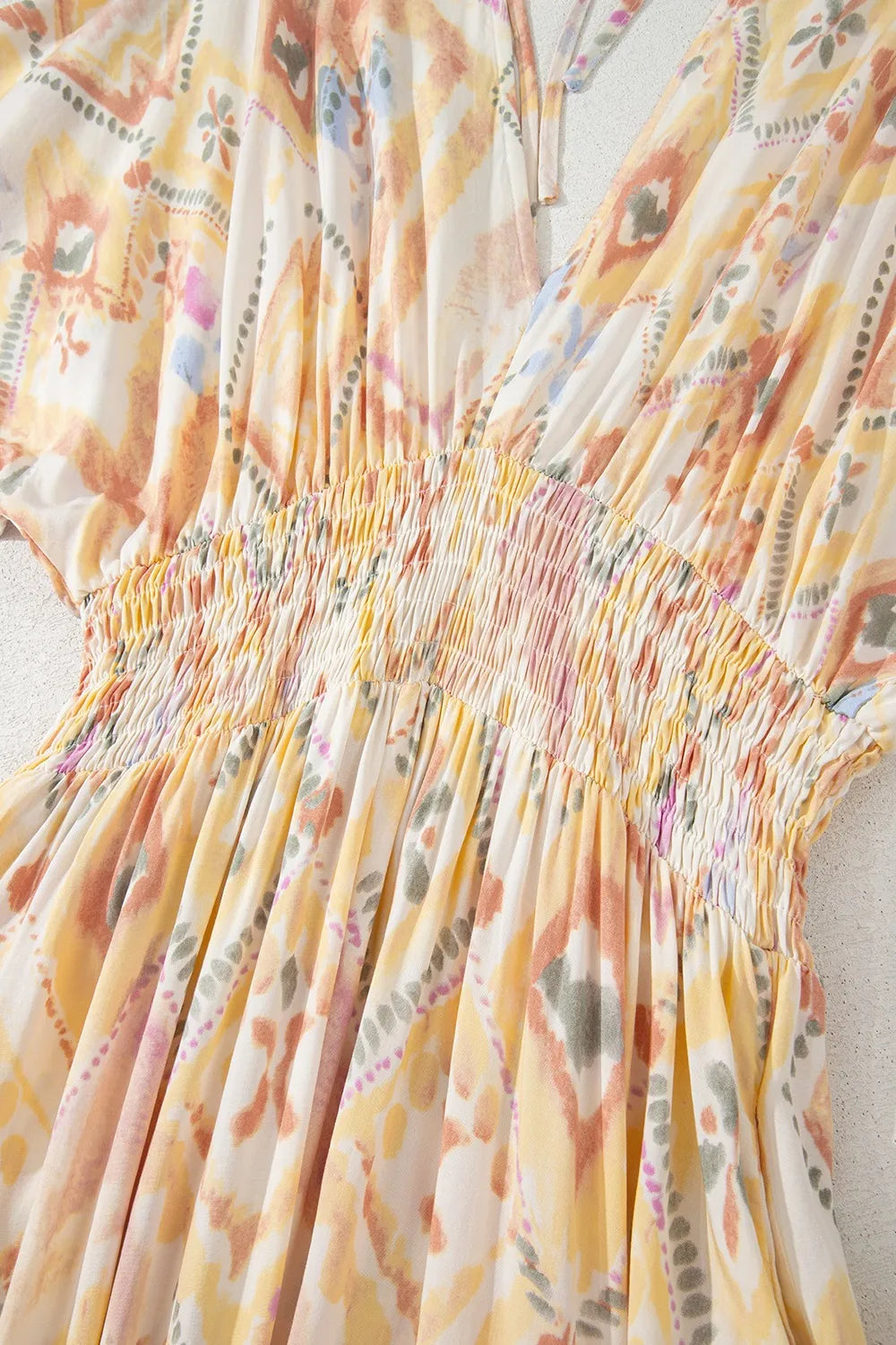 Printed Half Sleeve Shirred High Waist Maxi Dress