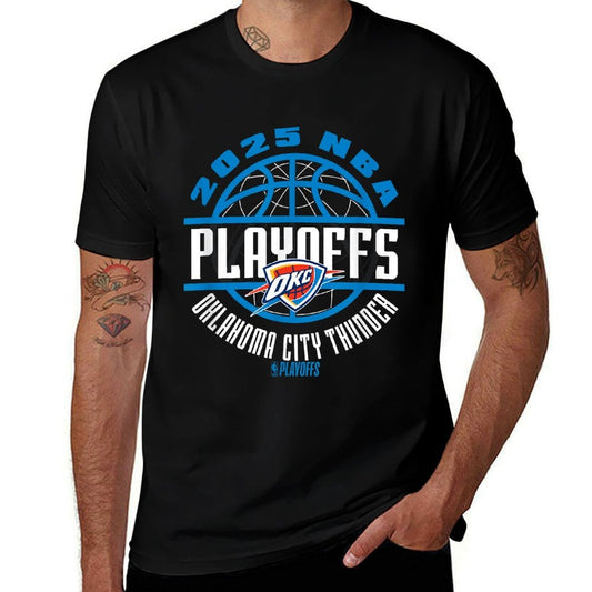 NBA Official Oklahoma City Thunder 2025 Playoffs Game Time  Ribbed Collar T-Shirt
