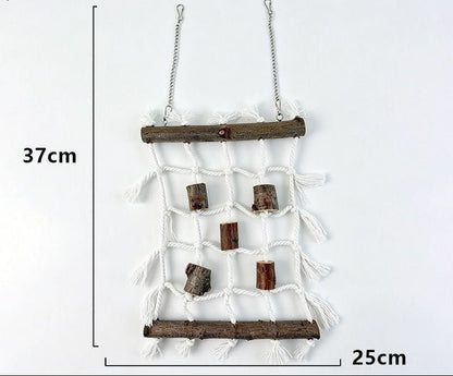 Natural Wood & Cotton Rope Hanging Reptile Climbing Net