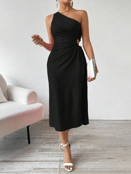 Side Slit Cutout Single Shoulder Dress
