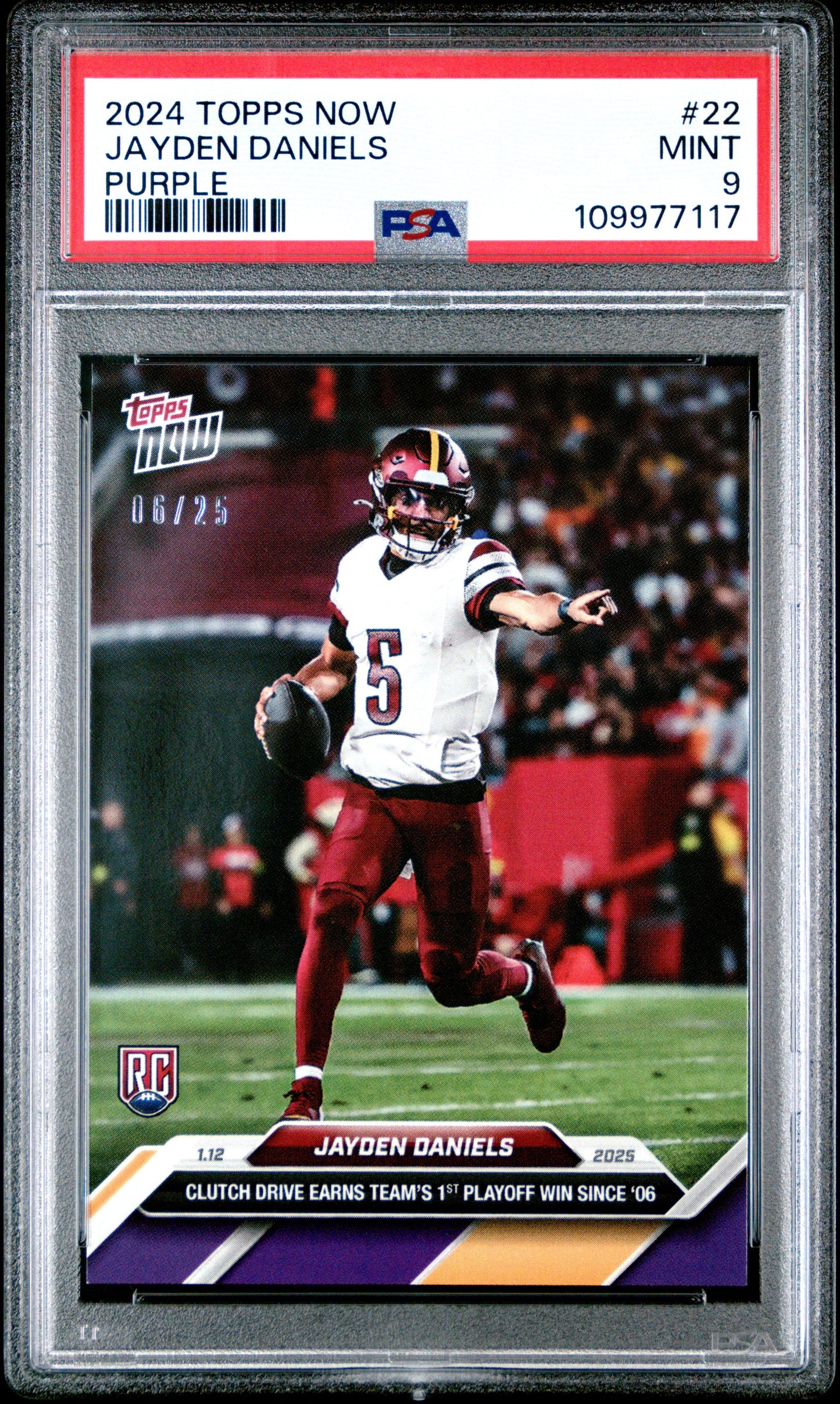 Graded 2024 Topps Now Jayden Daniels #22 Purple /25 Rookie RC Football Card PSA 9 Mint