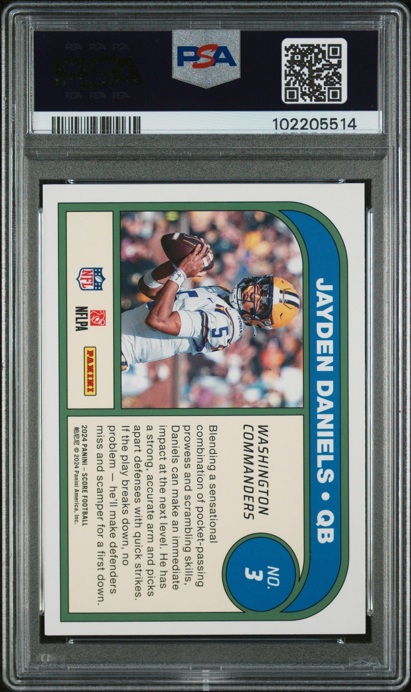 Graded 2024 Panini Score Jayden Daniels #3 Protential Rookie RC Football Card PSA 9 Mint