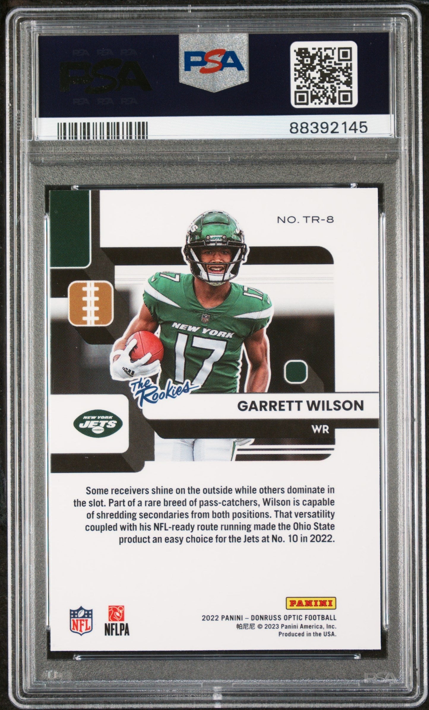 Graded 2022 Panini Donruss Optic Garrett Wilson #TR8 The Rookies Rookie RC Football Card PSA 10 Gem Mint