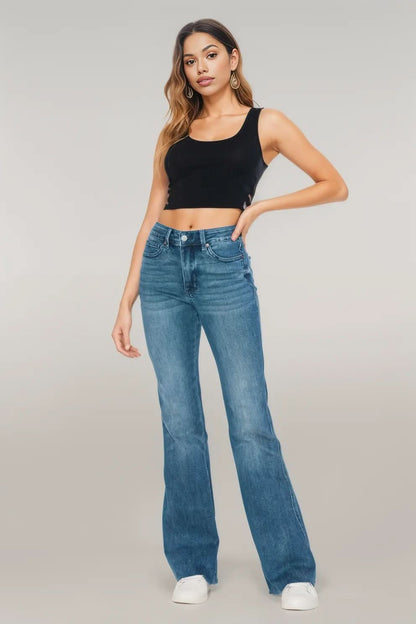 Judy Blue Full Size Tummy Control Cut Hem Flare Jeans