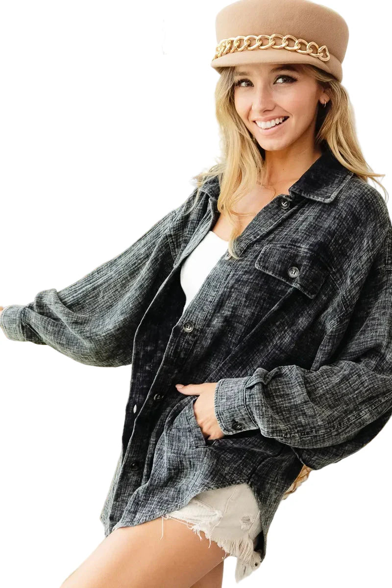 Vintage Washed Wrinkle Gauze Shacket