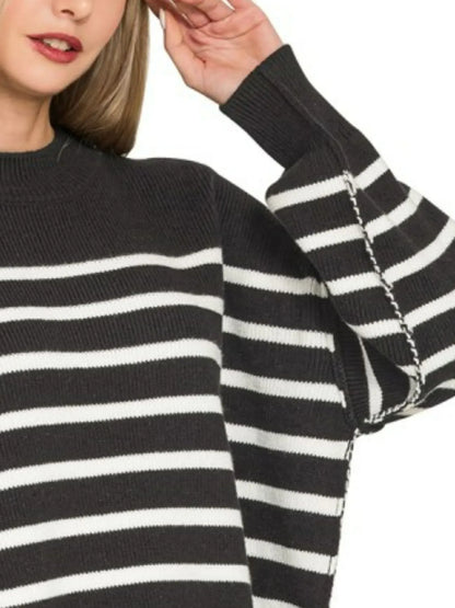 Exposed Seam Striped Oversized Sweater