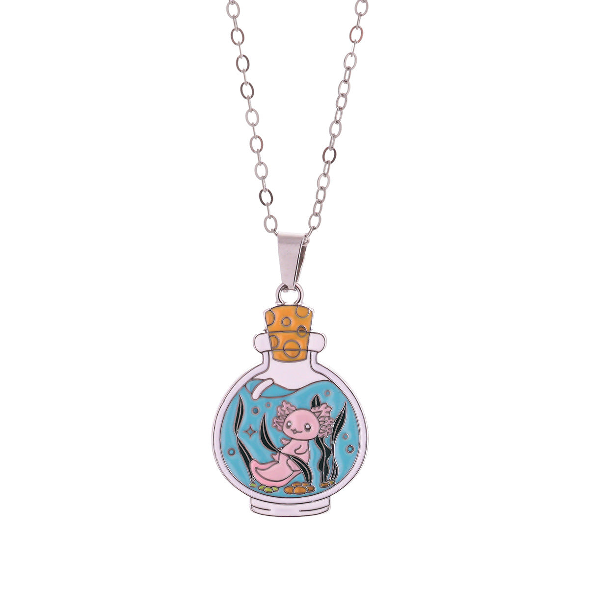 Cute Enamel Axolotl Pendant Necklace