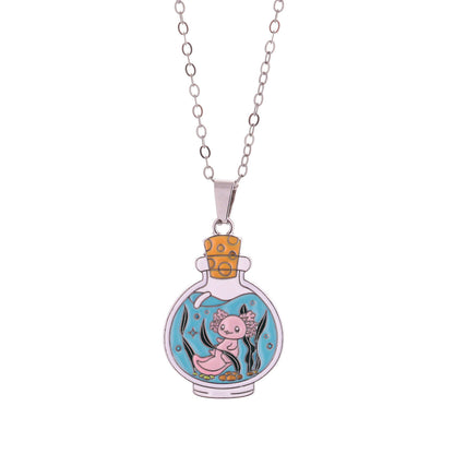 Cute Enamel Axolotl Pendant Necklace
