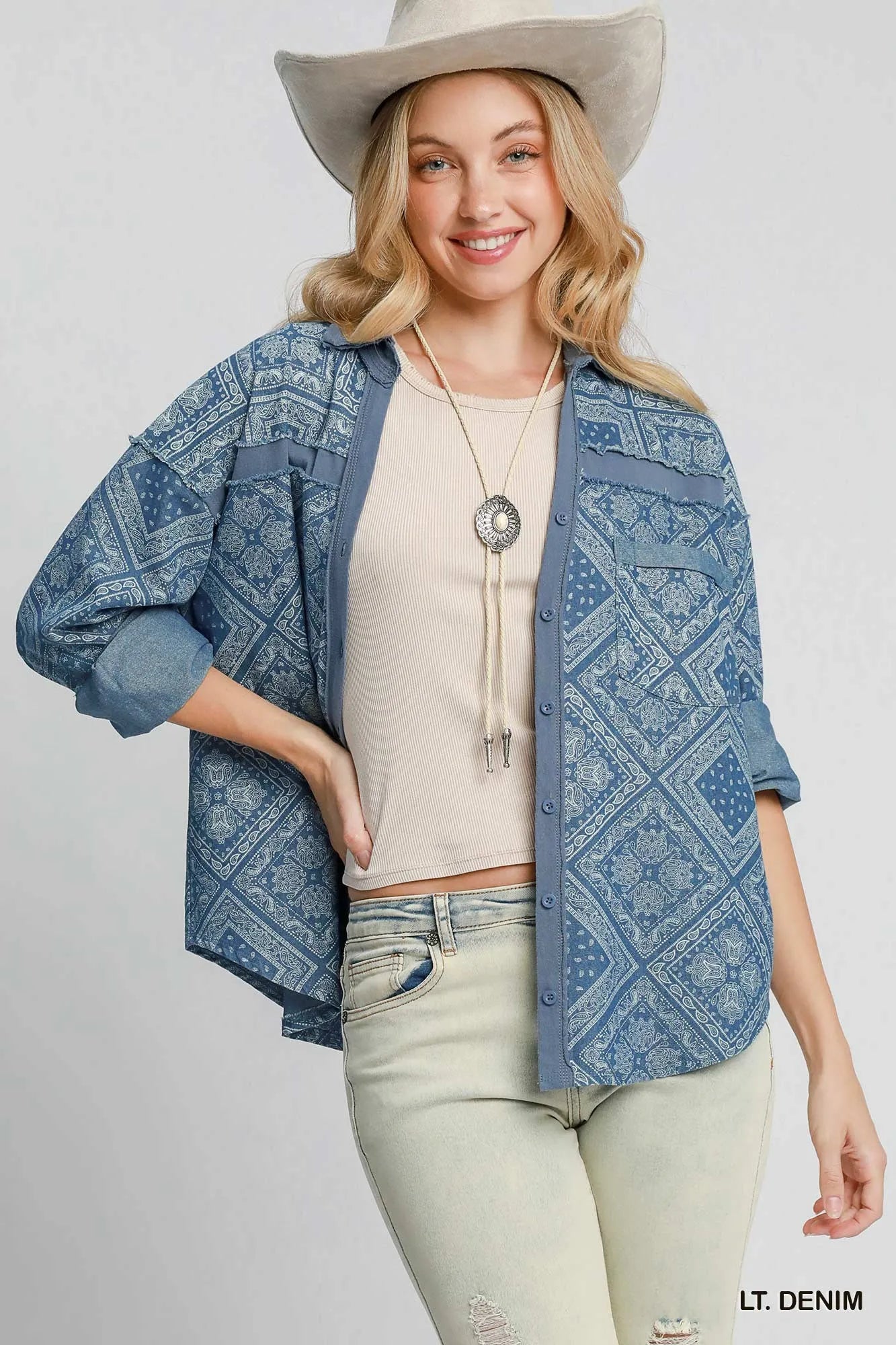Garden Naked Paisley Print Denim Shirt Jacket