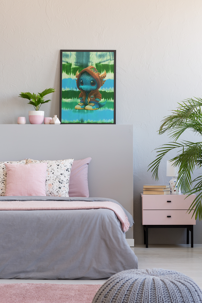 Baby Dragon Jam Aqua Matte Canvas with Black Frame