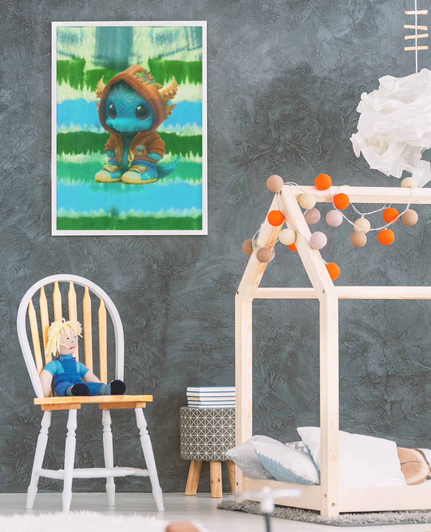 Baby Dragon Jam Aqua Matte Canvas with Black Frame