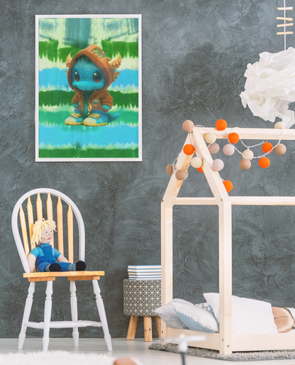 Baby Dragon Jam Aqua Matte Canvas with Black Frame