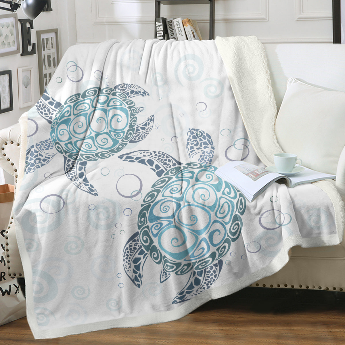 Serene Sea Turtle Sherpa Throw