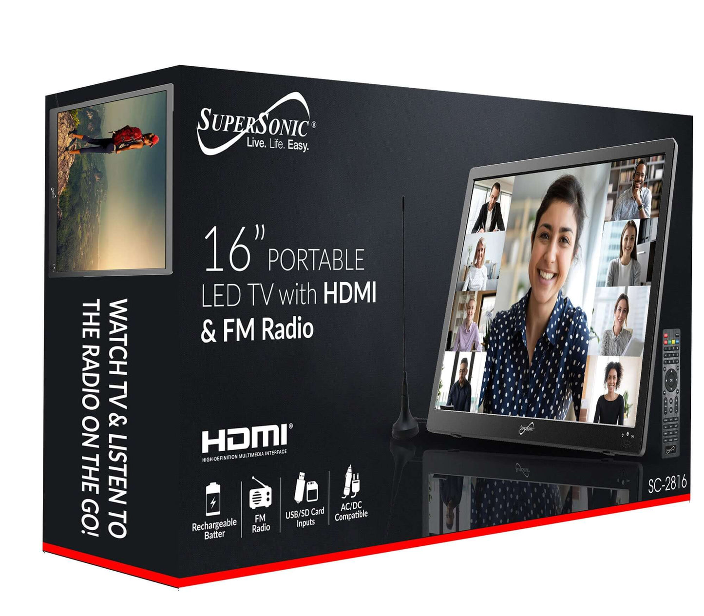 16" Supersonic Portable 12 Volt Digital LED TV with USB, SD, and HDMI Input