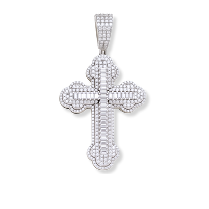 Moissanite Cross Pendant – 925 Silver Iced Baguette Jewelry