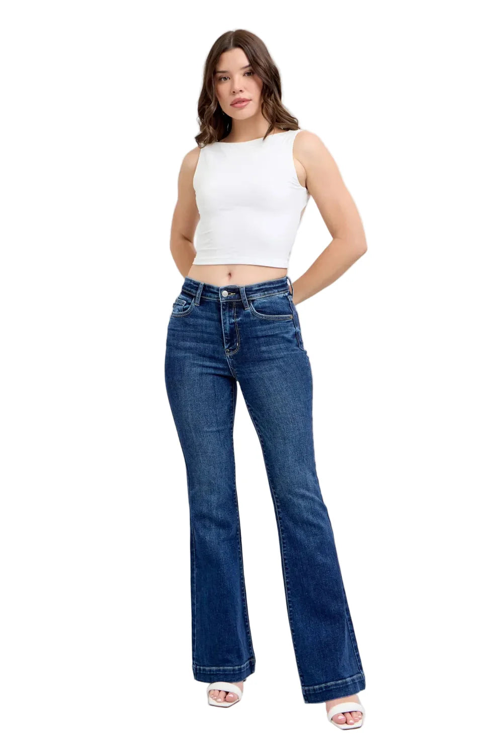 Full-Size High-Rise Flare Jeans with Pockets Plus Size
