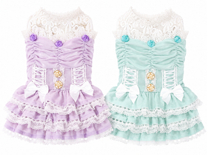 Luxury Lace Princess Dog Dress with Corset Bow | Boutique Small Dog Dress
