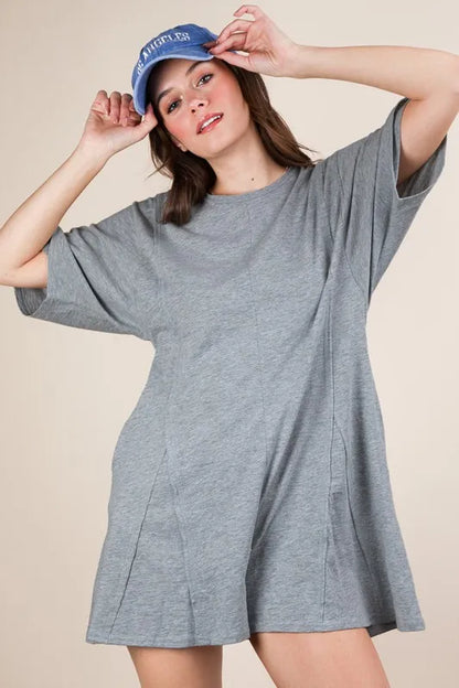 VERY J Mineral Washed Oversized Knit Comfy Romper