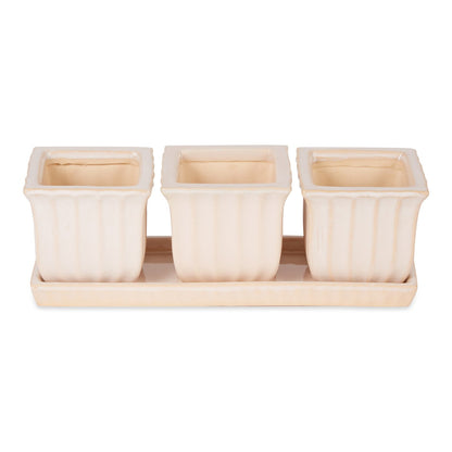 WHITE SQUARE CERAMIC SMALL PLANTER SET OF 3
