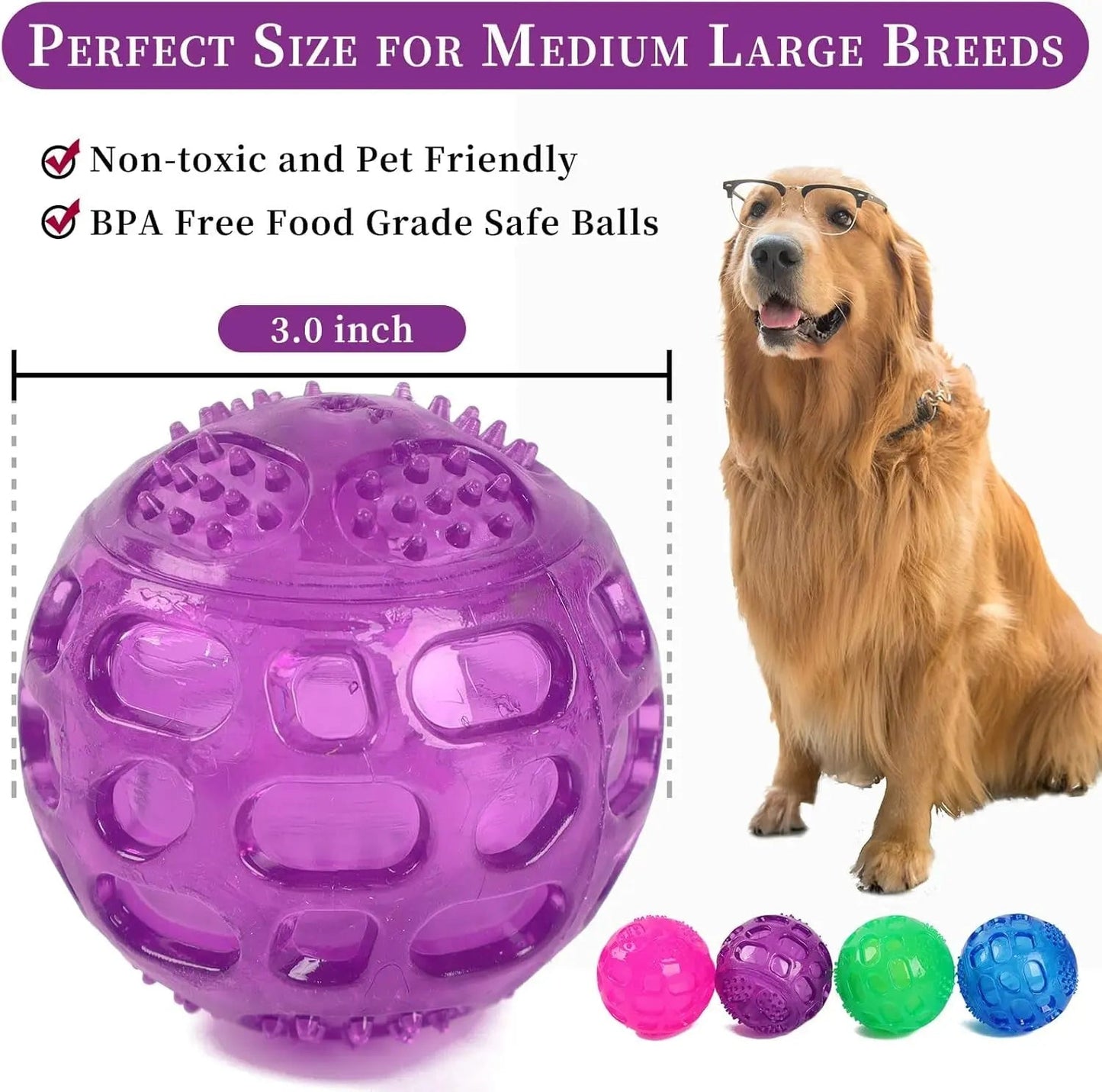 3'' Squeaky Dog Toy Balls for Large Medium Breed, Indestructible Dog Balls for Playing, Fetching & Retrieving, Durable Aggressive Chewers, 2 PCS Blue