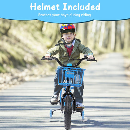 12In Kids\' Bike with Training Wheels Children Bicycle with Helmet Basket Rear Seat Chain Guard for Boys Aged 2-4