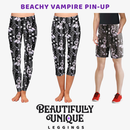 Beachy Vampire Pin-Up Capris, Leggings & Biker Shorts (Semi-Exclusive) - High-quality Handcrafted Vibrant Leggings