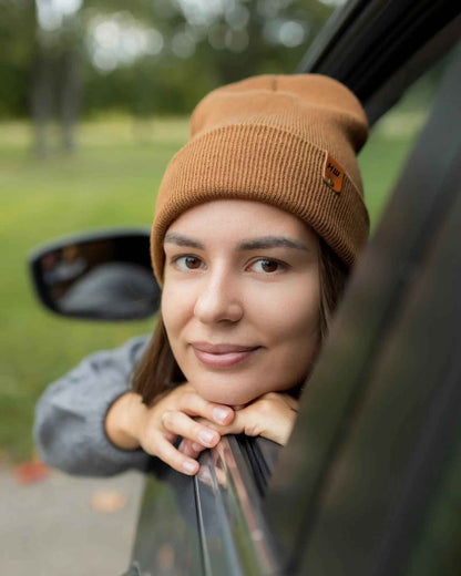 HAAKWEAR Camel Brown Beanie - Classic Knit Cuffed Hat Made in USA