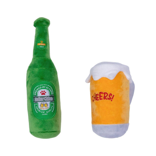 Beers-Cheers Plush Dog Toy Gift Set – with Squeaker & Crinkle Paper for Fun Play
