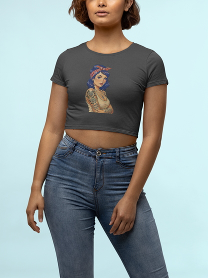 Vintage Beautiful Disaster Tattooed Pin Up Crop Top