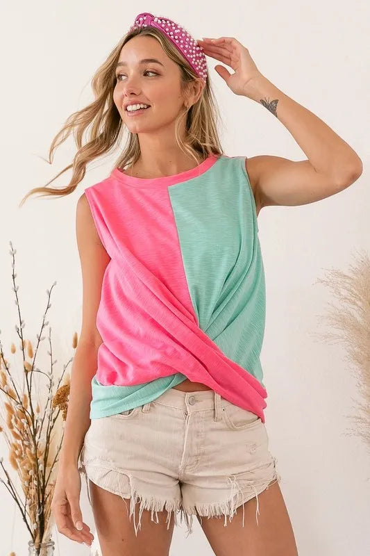BiBi Slub Terry Color Block Twisted Top