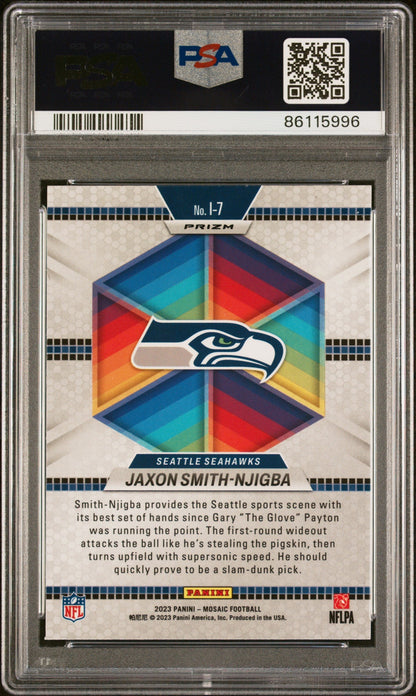 Graded 2023 Panini Mosaic Jaxon Smith-Njigba #I7 Introductions Mosaic Rookie RC Football Card PSA 10 Gem Mint