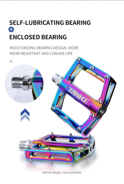 Bicycle pedals Ultralight Aluminum Alloy Colorful Hollow Anti-Skid Bearing Mountain Bike Foot pedal Pedals Aluminum Road Bike Pedals Sealed Bearing Bicycle Lightweight Platform Flat Pedals For Road Bikes